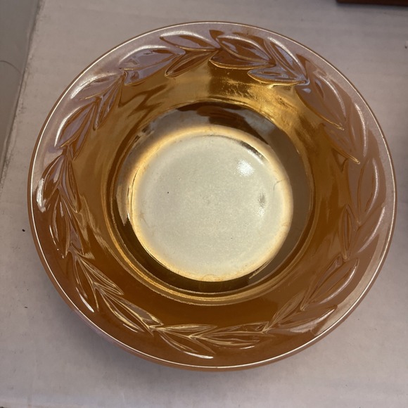 Peach Iridescent Carnival Glass 5 Dessert  Dish Bowls 5" Fire King USA Cottage - Picture 6 of 7